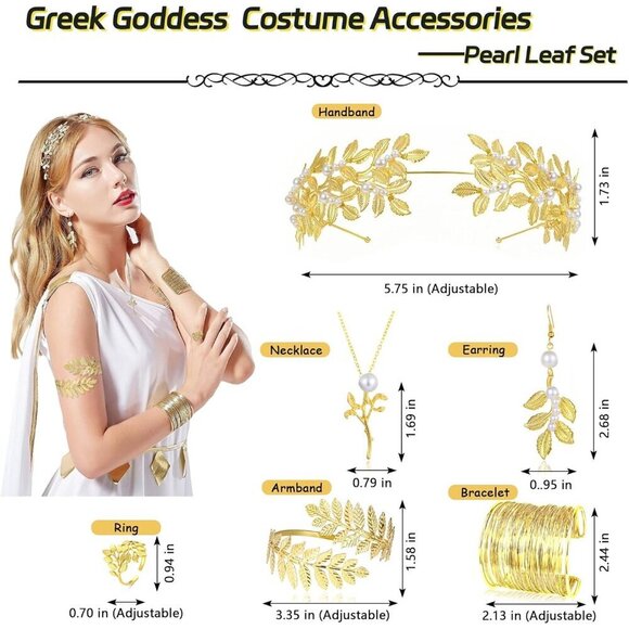 Greek Goddess Costume Accessories Set Women Jewelry Laurel Leaf Crown